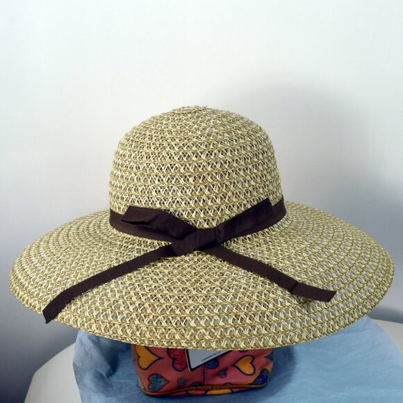 Laundry Two-Tone Straw Beach Sun hat w/ Rounded Brim and Ribbon Band NWT - Picture 5 of 7